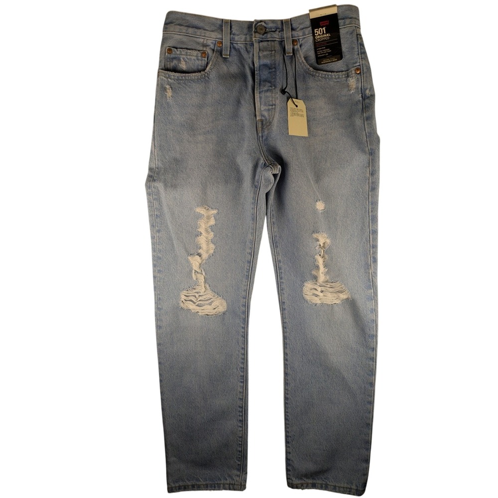 Levi's Premium 501 Original Cropped‎ Jeans Distressed Light Wash (Fits 28x28)